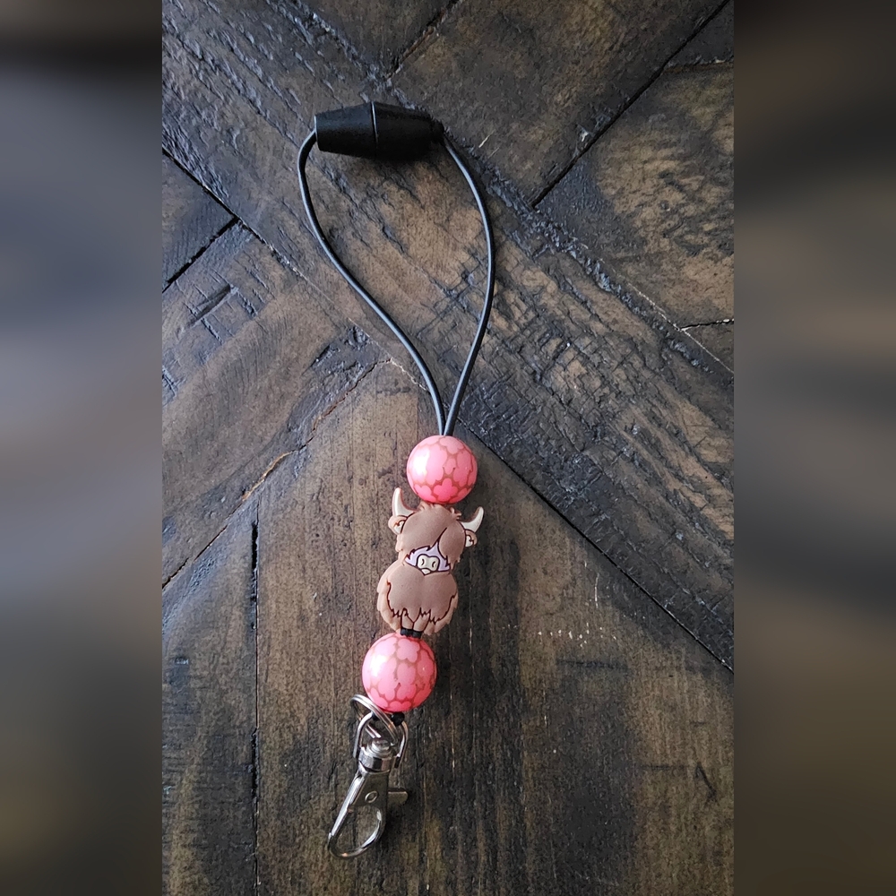 Pink Beaded Highland Cow ✨ Handmade Freshie Hanger